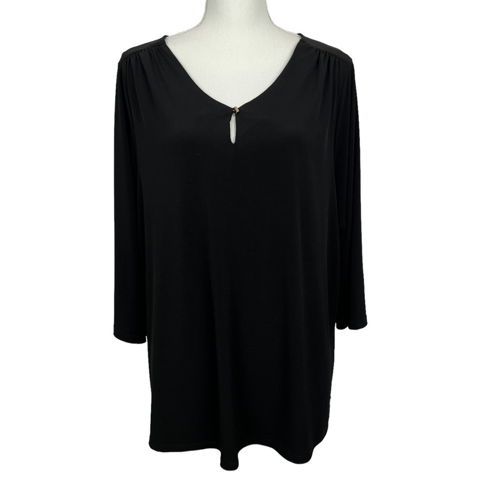 TAHARI Women’s Pullover Top Sz 2X Color Black V-Neck Stretch 3/4 Sleeves